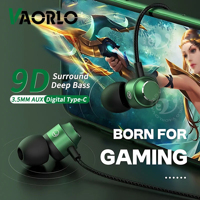 9D HIFI Heavy Bass Game Earphones 3.5MM AUX/Type-C 90° L Elbow Metal Magnetic Music Earbuds With Mic In-Ear Headsets For Android