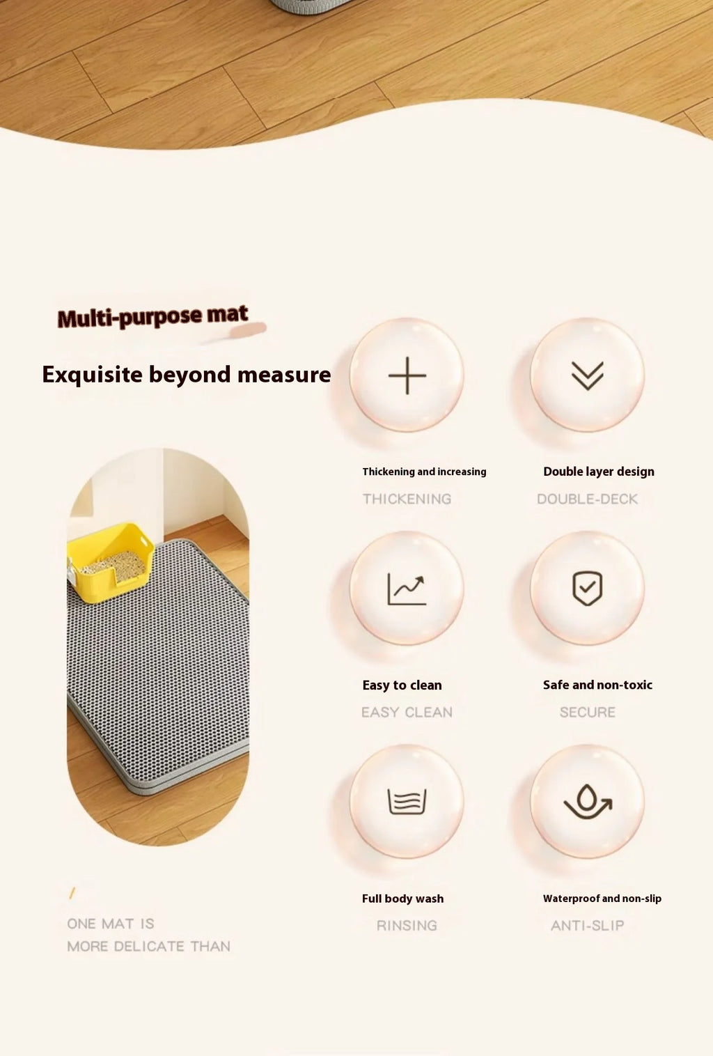 Tapete de areia para gatos, design de 2 camadas, tecnologia premium de captura de areia, base à prova d'água, protetor de piso antiderrapante para animais de estimação para gatinhos internos