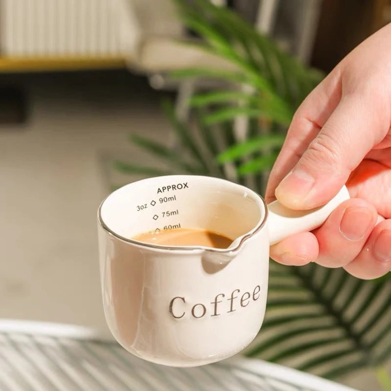 Copo de medição de café cerâmico com caneca de extração de café expresso graduada com alça agitador de latte cozinha copos de medição graduados
