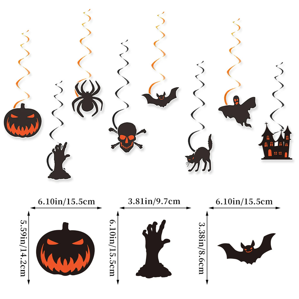 Decorações de Halloween para Pendurar, Enfeites de Teto com Abóbora, Aranha, Morcego, Caveira, Fantasma e Gato Preto, Decoração de Festa