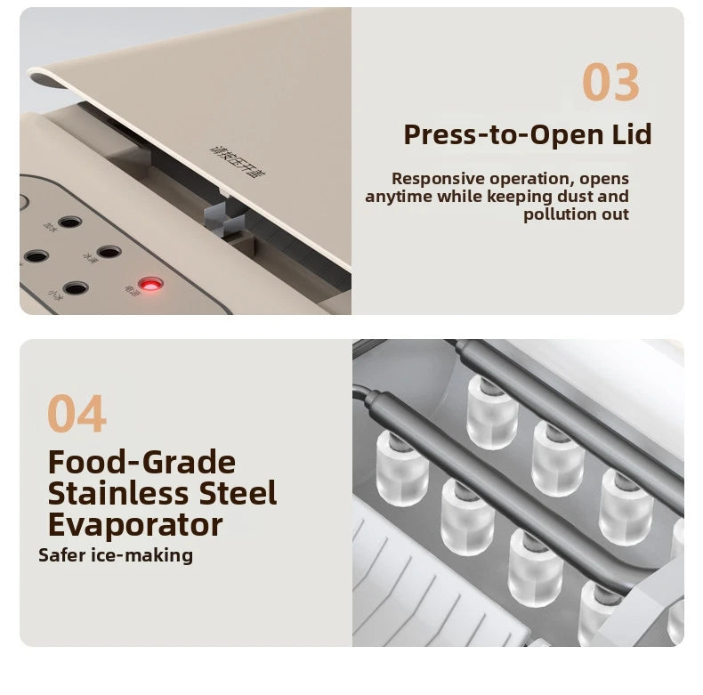 Máquina de Fazer Gelo Portátil 15KG/Dia - Mini de Bancada para Casa/Dormitório/Escritório, Desligamento Automático, Perfeita para Cafeterias/Lojas de Chá (Branca)
