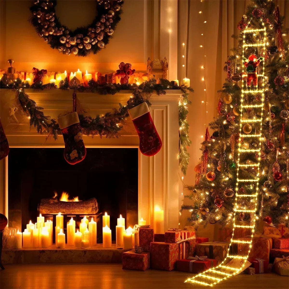 Decoração de natal 2025 papai noel escada de escalada decoração do quarto casa jardim ao ar livre árvore cristmas ornamento presente led