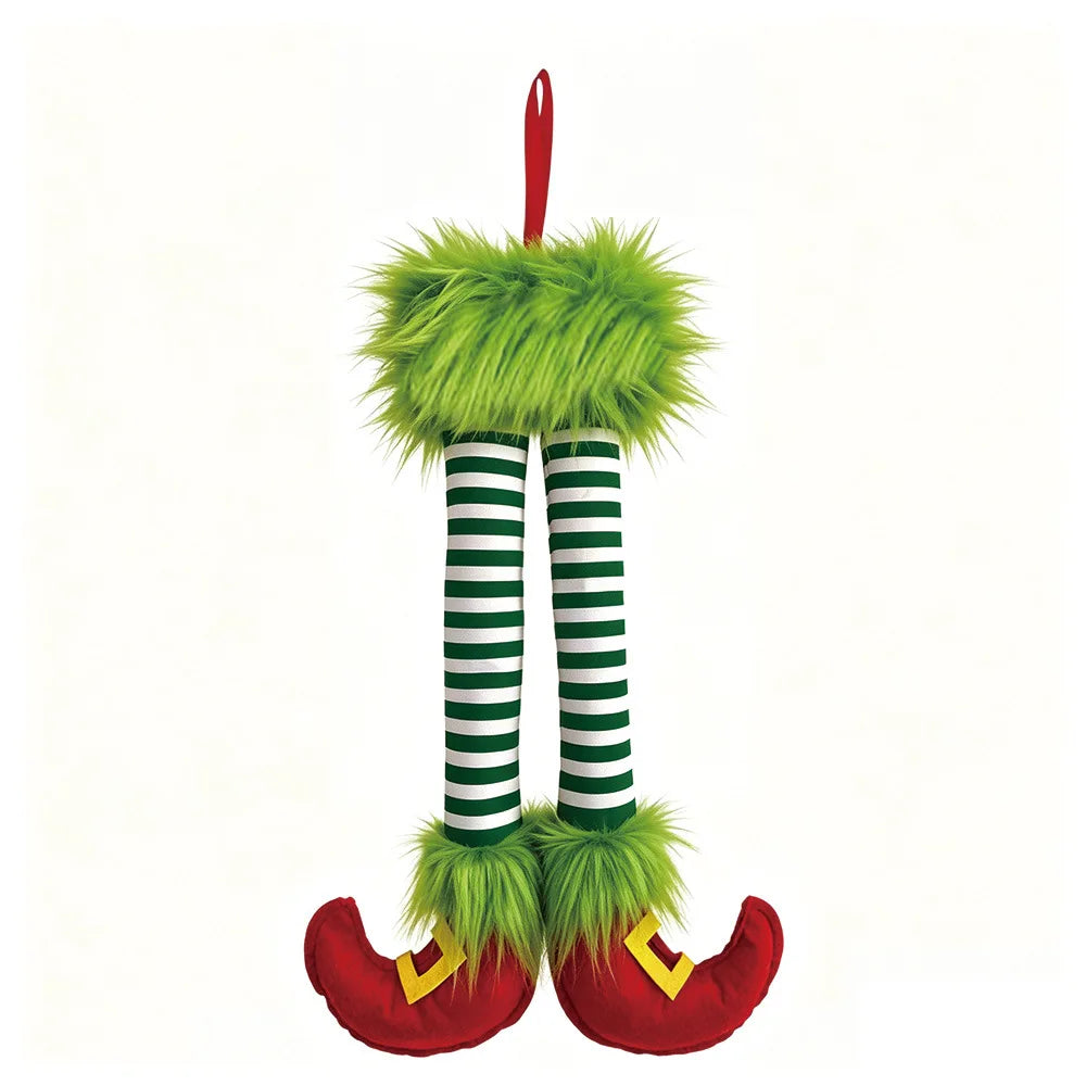 Nova decoração de porta de Natal com laço, árvore de Natal, Papai Noel e enfeite de perna de elfo, decoração de cenas natalinas para casa.