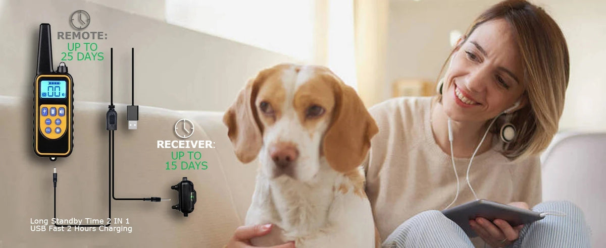 Coleira de Treinamento para Cães PUPOPAN 800m à Prova d'Água Recarregável com Controle Remoto e Display LCD para Todos os Tamanhos com Choque, Vibração e Som