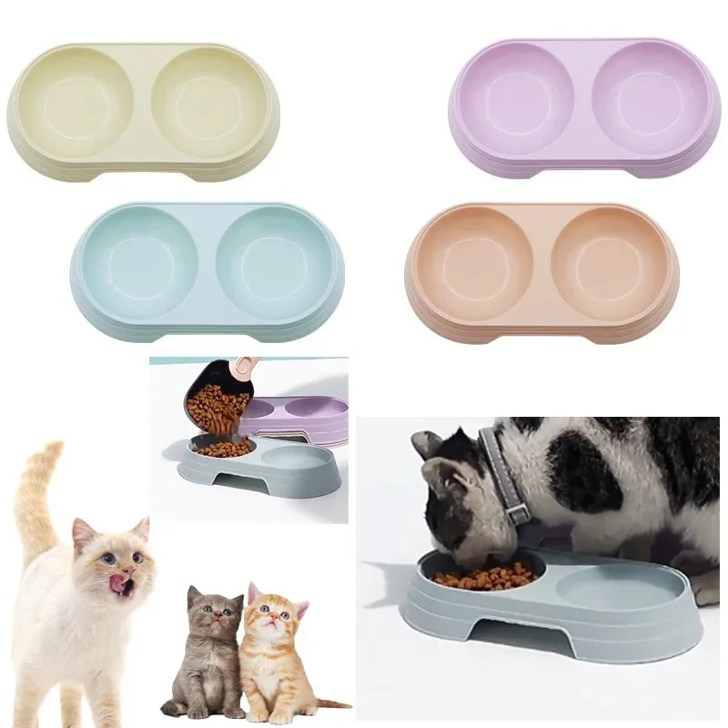 Tigela dupla para animais de estimação, cães e gatos, tigelas duplas, macaron, plástico, suprimentos para animais de estimação, acessórios para gatos, produtos para gatos