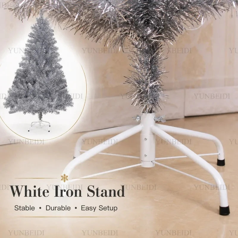 Árvore de Natal Artificial Prateada em PVC 120-240cm de Alta Qualidade com Luzes LED Quentes, Decoração para Festa de Natal em Casa