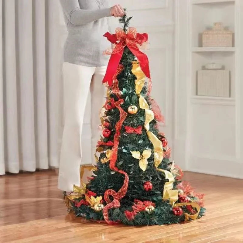 Árvore de natal retrátil decorativa dobrável pvc artificial árvore de natal para sala de estar shopping hotel-presente de natal