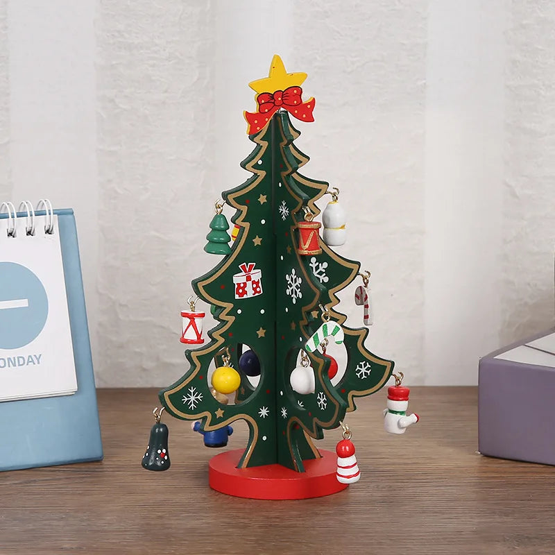 Árvore de Natal artesanal para crianças, DIY, madeira estéreo, layout de cena, decorações, ornamentos, pingente