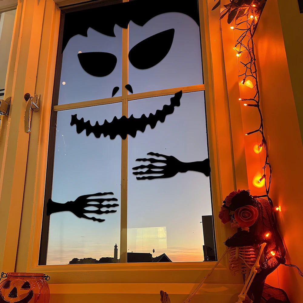 Decorações de Halloween, Adesivos para Portas de Quarto, Decoração de Janela, Mão de Esqueleto, Abóbora, Adesivos DIY para Janela, Fantasma, Diabo, Chapéu de Bruxa