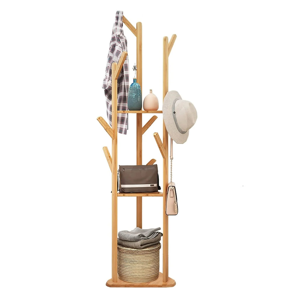 Cabideiro de Bambu: Cabideiro Robusto com 9 Ganchos e Base Estável, Cabideiro para Entrada, Capacidade Máxima de Carga 15kg, Ideal para Casa, Quarto, Sala de Estar, 160X36X36Cm
