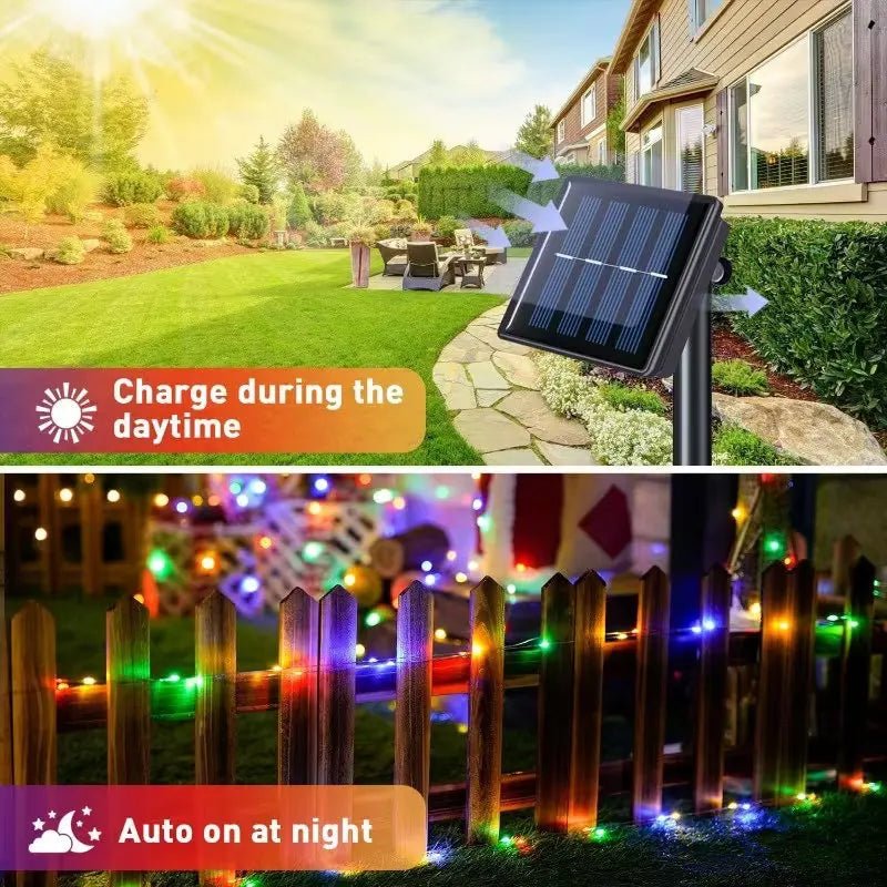 Luzes de Natal à Prova d'Água com 8 Modos, Luzes de Fada em Cordão, LED Alimentado por Energia Solar para Decoração de Árvore, Pátio, Quintal e Jardim Externo