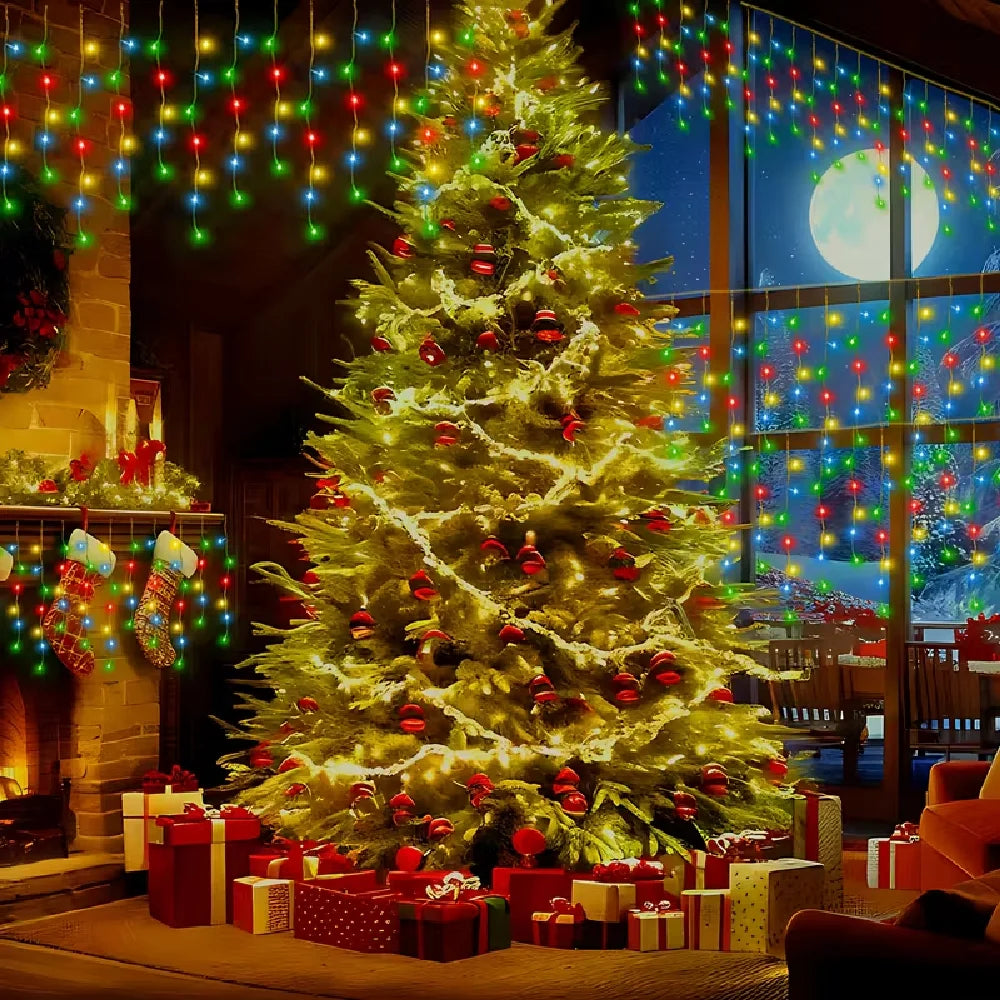 Luzes de Natal Solares em Forma de Gelo 98/162LED com 8 Modos de Iluminação para Jardim, Pátio, Casamento, Festa, Gazebo, Decoração de Natal IP65