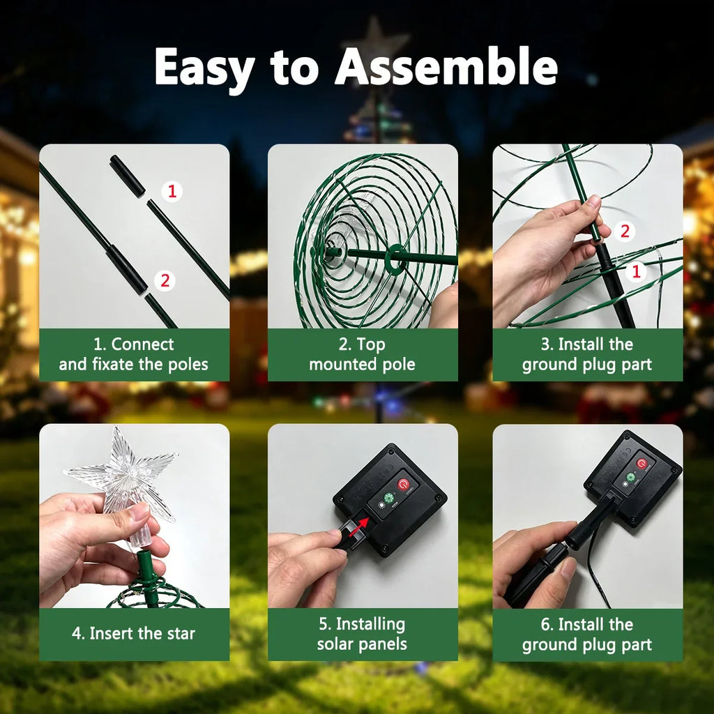 Luz solar para exterior, luminária de árvore de Natal, guirlanda de fadas LED em forma de estrela, RGB, com efeito de luz intermitente, à prova d'água, para jardim, pátio, relvado, quintal, decoração de festas.
