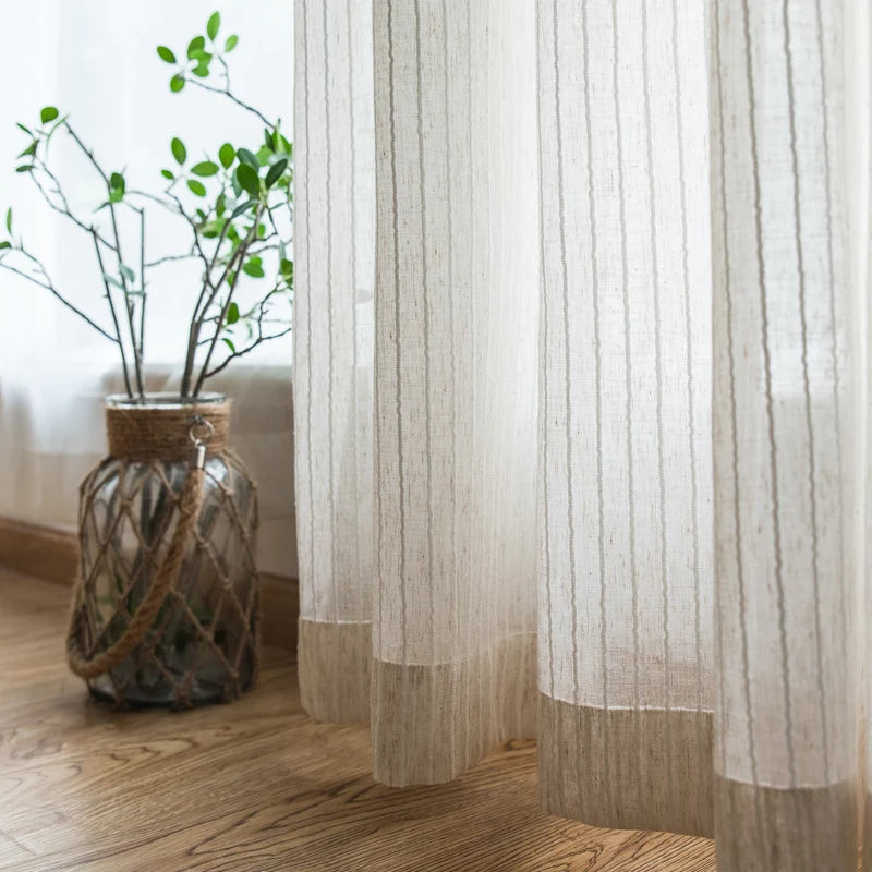 Cortinas listradas de algodão e linho, cortinas de tule para quarto, sala de estar, varanda, livro, quarto infantil, fios de cortina personalizados