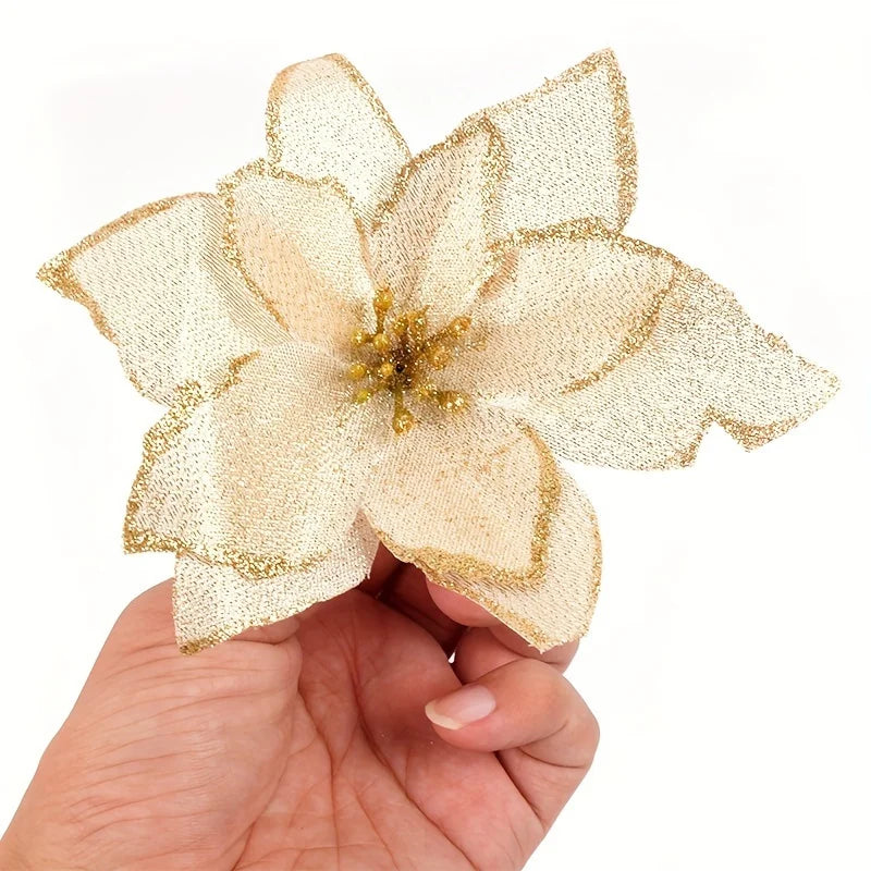 12/24 pçs enfeites de árvore de natal flores artificiais para casa diy pingente de árvore de natal casamento festa de natal decorações de ano novo