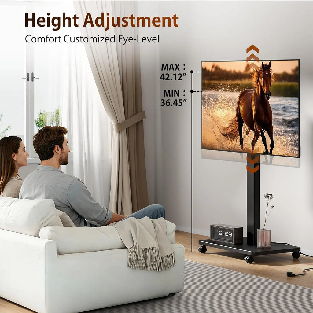 Suporte de TV rolante para TV plana curvada de 10 "-42" com retrato giratório para paisagem Suporte de TV portátil ajustável em altura com rodas
