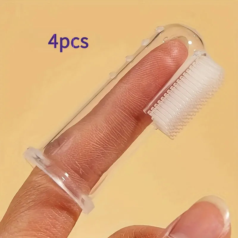 Conjunto de 4 escovas de dedo e escovas de dentes para animais de estimação, limpa os dentes eficazmente - adequado para cães e gatos