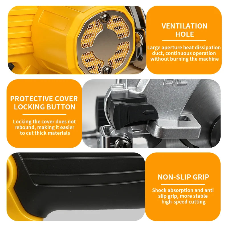 Serra Circular Elétrica Compacta Goddess de 5 Polegadas Sem Escovas, Ferramenta Elétrica para Cortar Madeira e Metal, Compatível com Bateria Dewalt 20V