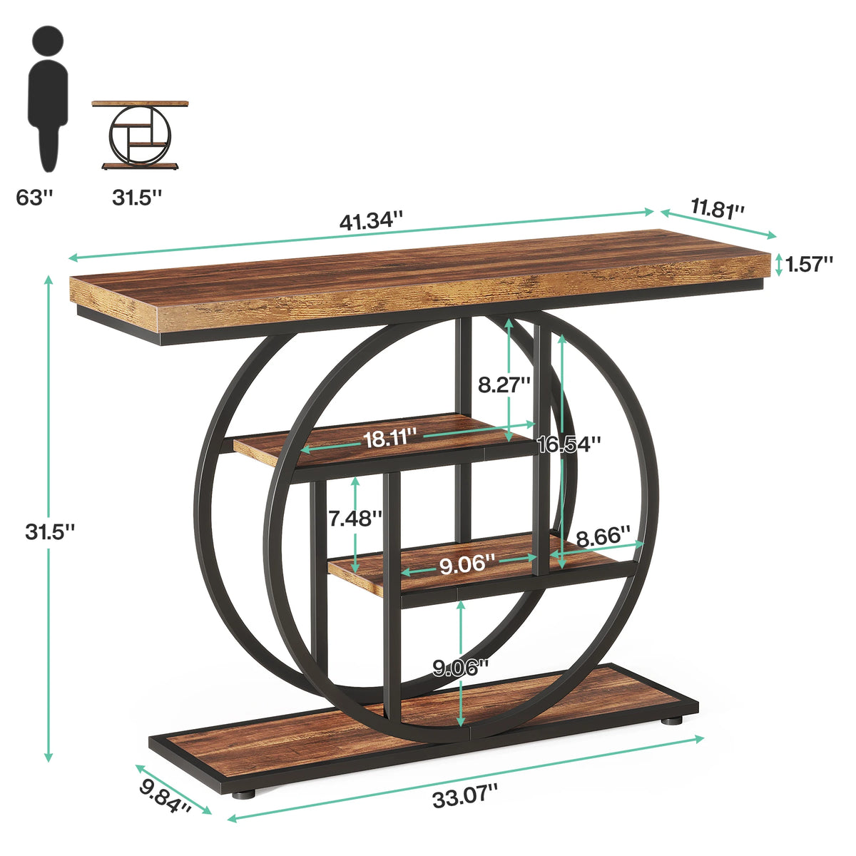 Industrial Entryway Console Mesa para Sala de Estar, Foyer Corredor Mesa para Entrada, 4-Tier Mesa, 41,3"