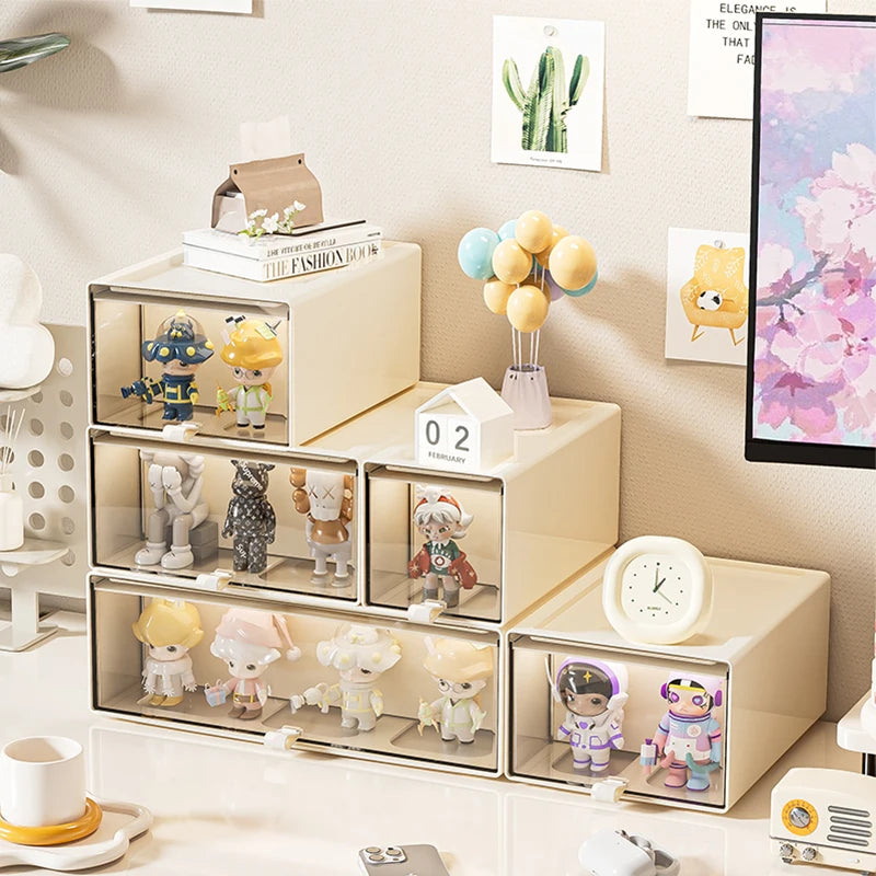 Caixa de armazenamento com gavetas – Organizador de mesa, vitrine para colecionáveis, recipiente de armazenamento de escritórioCombinação personalizável Kasa & Pet Store
