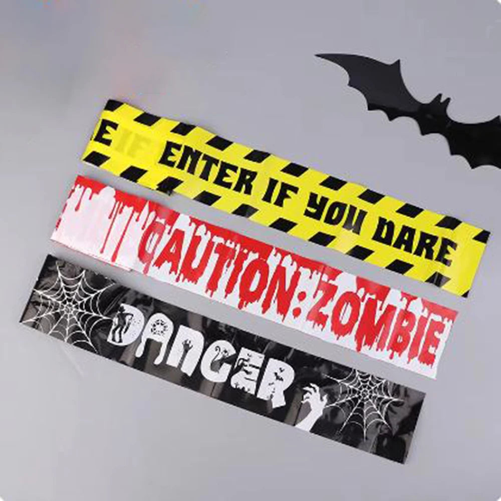 Halloween Party Decoração Warning Tape, fita cuidado assustador, Roll Hazard, interior, ao ar livre, assustador, DIY Prop Decorações