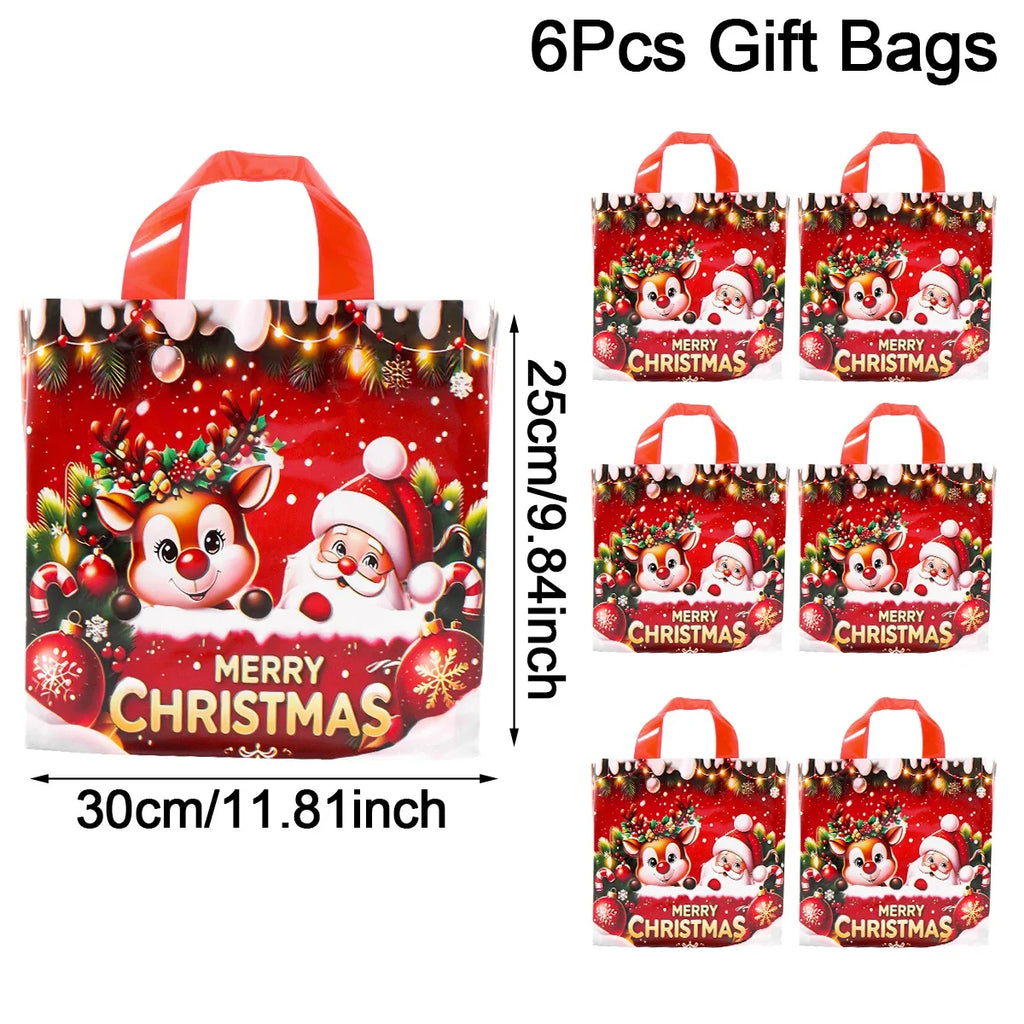 6 Sacolas de Presente de Natal com Tema Papai Noel e Rena, Sacolas de Embalagem para Presentes de Ano Novo 2026, Decoração Natalina para Casa