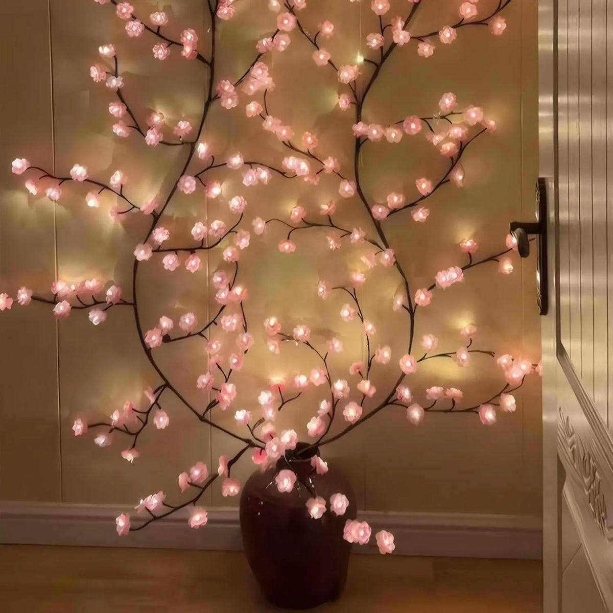 Flor de cerejeira salgueiro videira galho decoração guirlanda natal interior casa parede porta cereja led ramo árvore luzes para decorações de parede