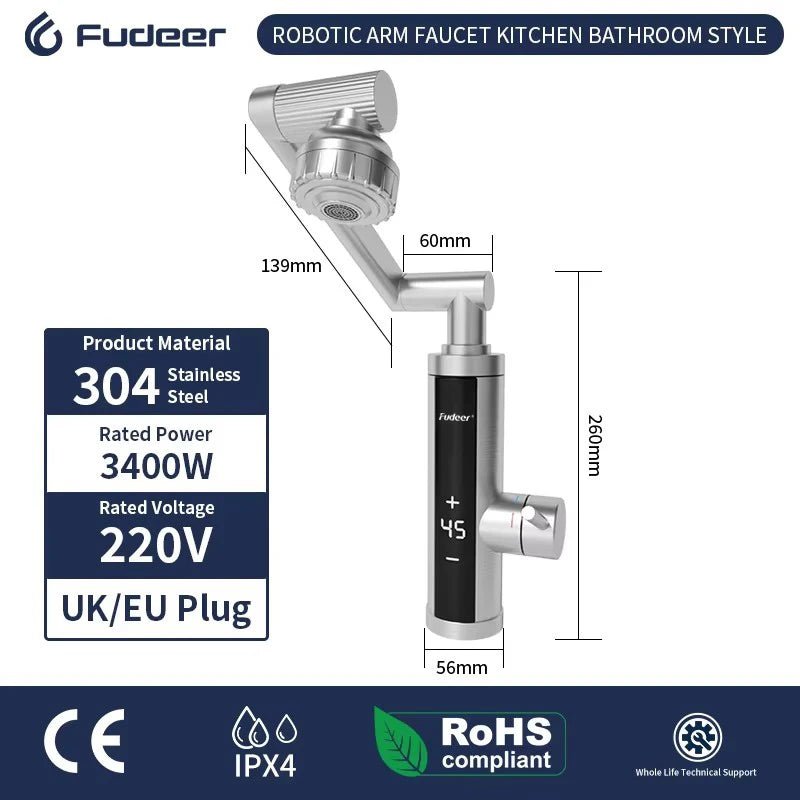 Fudeer 3400W 220V Cozinha Elétrica Aquecedor de Água Torneira Instantânea de Aço Inoxidável Torneira de Água Aquecedor Torneira de Aquecimento Frio - Kasa & Pet
