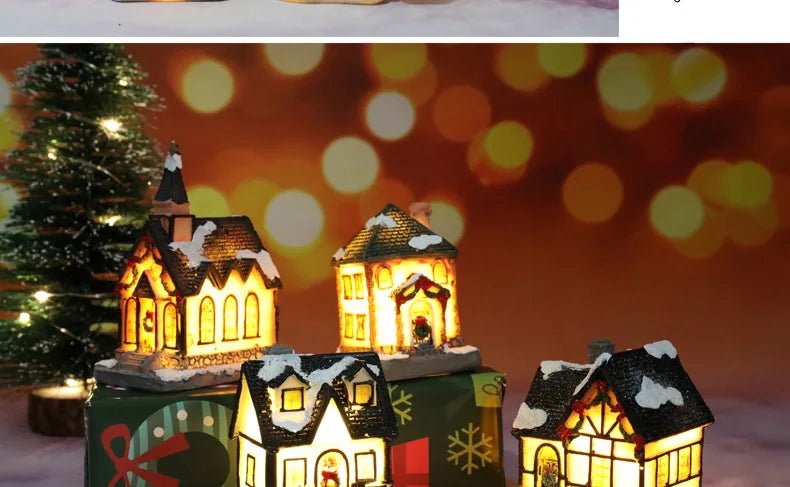 Natal led luz casa enfeites de árvore de natal led resina pequena vila casa natal brilho decoração presente feliz ano novo decorações dc05