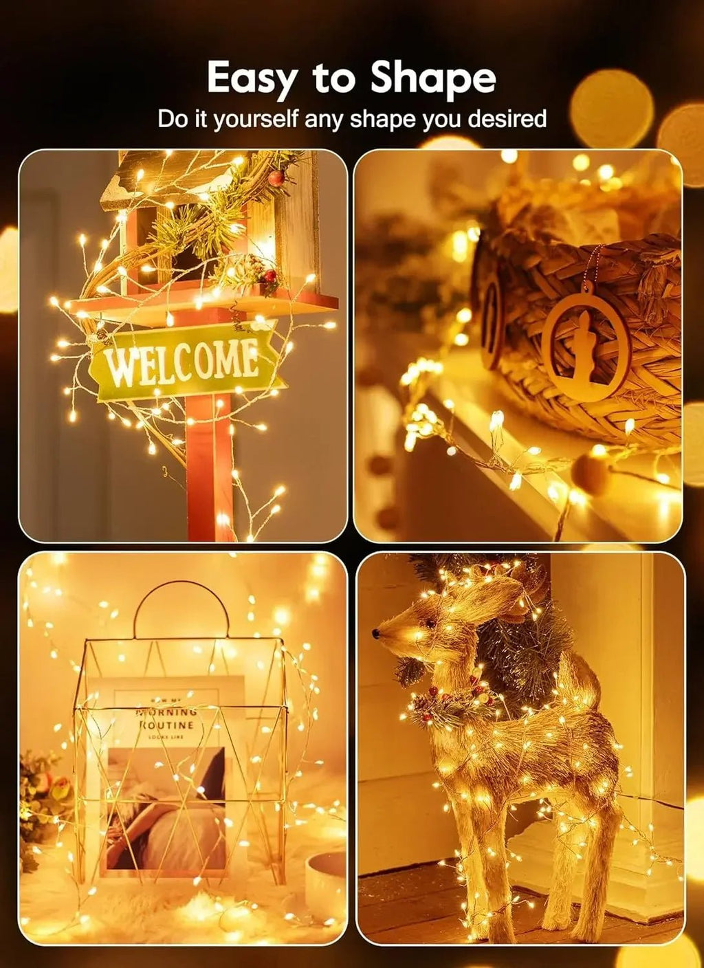 Luzes de cordão LED para decoração de árvore de Natal, guirlanda de Halloween e Ano Novo, luzes de fada com alimentação DC EU/US para decoração de casamento, festa e Natal