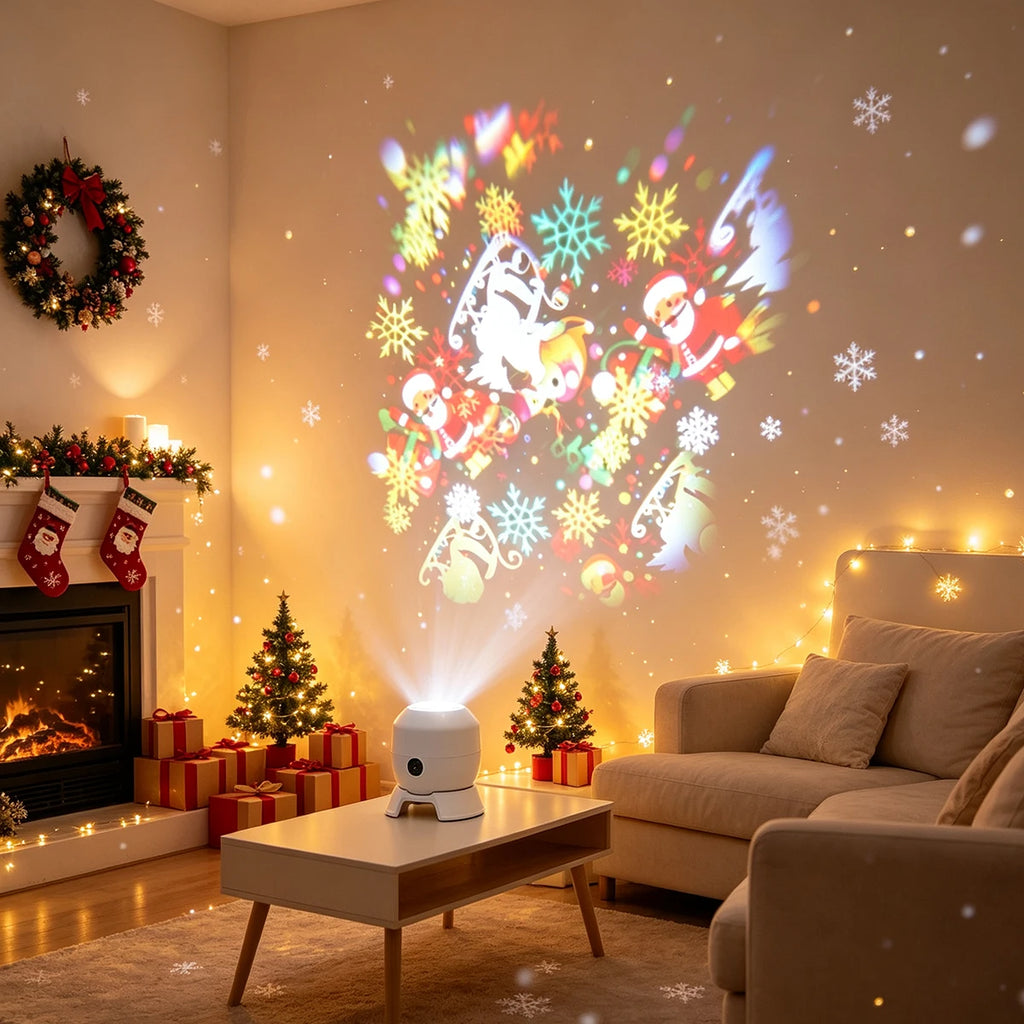 Projetor de Luz Rotativo de Natal com 22 Padrões, Lâmpada Noturna LED, Projetor de Luz com Boneco de Neve, Papai Noel, Floco de Neve, Rena e Alce