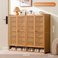 Armário de Sapatos de Bambu com Porta de Persiana, Armário de Armazenamento Multicamadas para Sala de Estar, Armário de Jantar, Armário de Utensílios de Cozinha