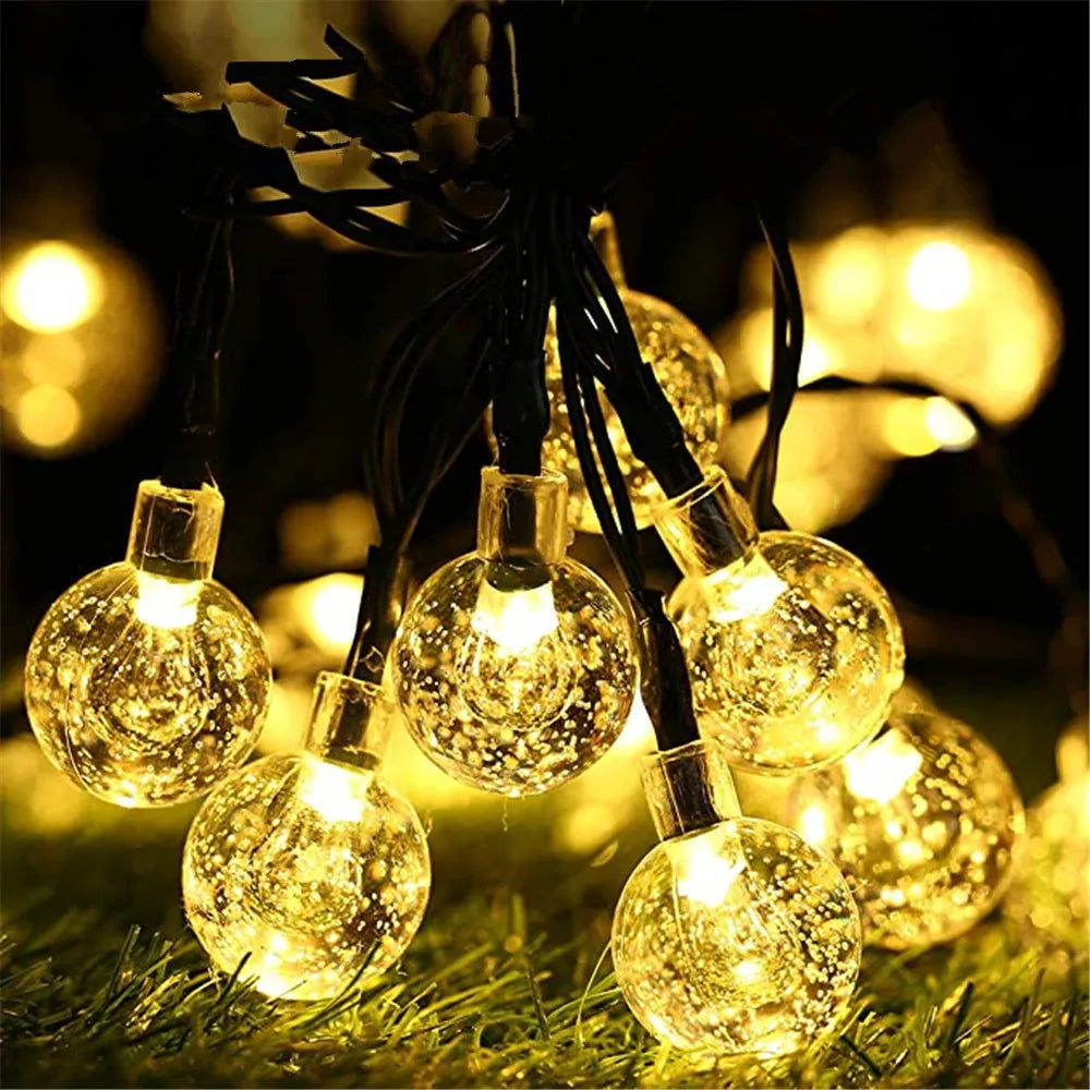 100 conduziu a lâmpada solar para exterior, impermeável, 12m, 12m, luz-acima, fada, bola de cristal, guirlandas do jardim, decoração do Natal