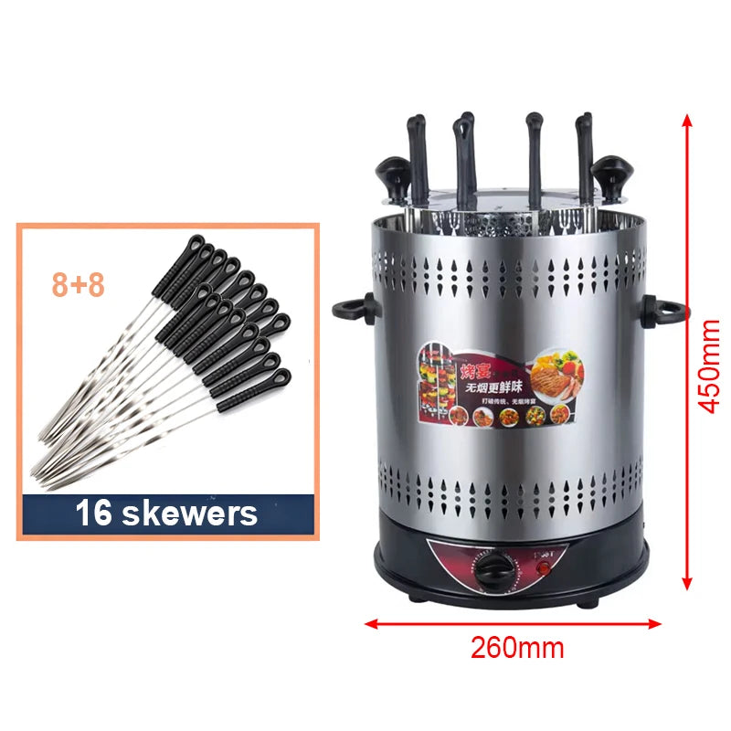Grelhador Elétrico para Churrasco com 6/8/10 Espetos, Grelhador Vertical Rotativo Automático com Temporizador, Ferramenta para Churrasco sem Fumaça, Máquina Rotativa para Espetos de Kebab