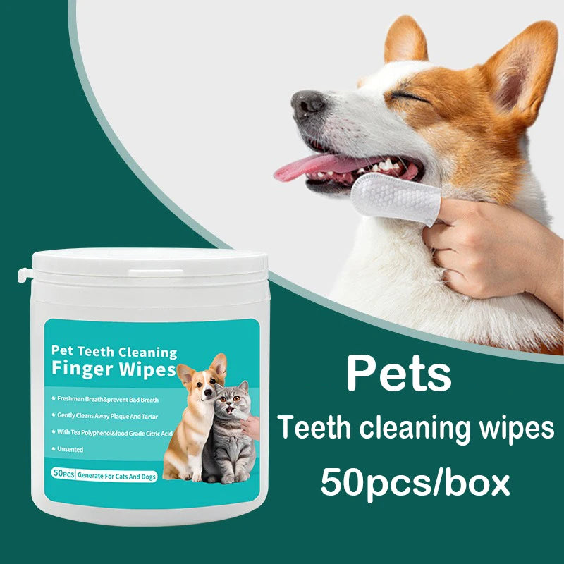 Produtos de Limpeza para Animais de Estimação: Escova de Dentes Descartável para Dedos, Coberturas para Limpeza de Dentes de Animais, Lenços Umedecidos para Limpeza Oral de Cães e Gatos