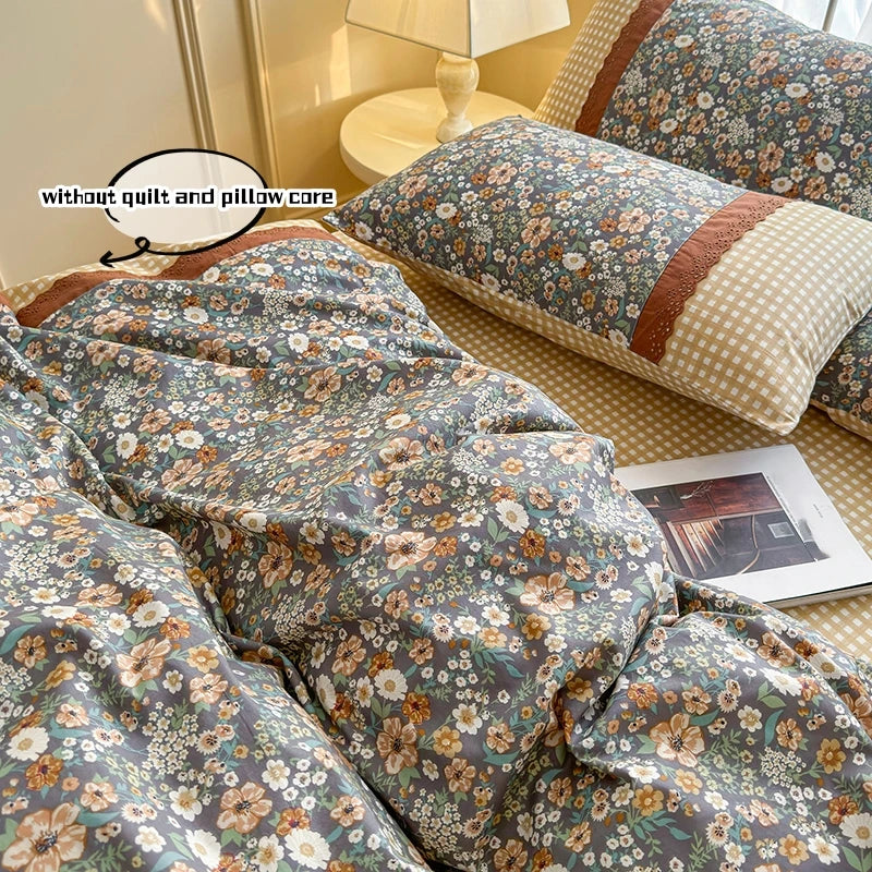 3 pçs floral conjunto de capa edredão fronhas sem enchimento coreano rendas conjunto cama gêmeo único rainha tamanho meninas linho