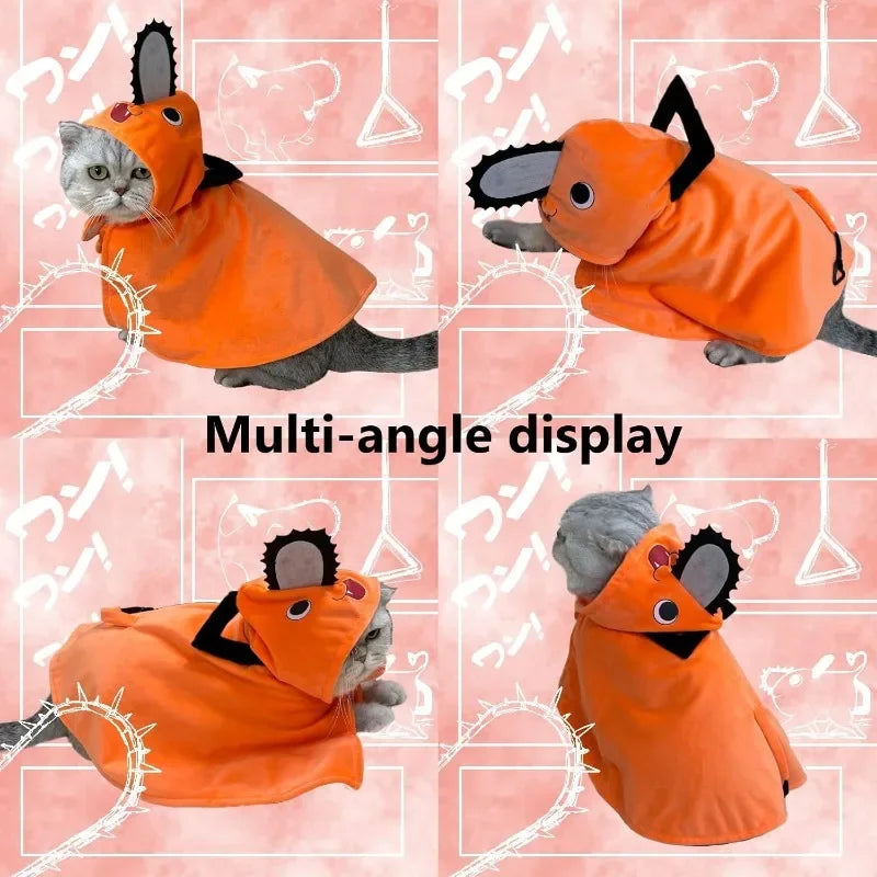 Roupas para animais de estimação Pochita, capa moderna para cães e gatos, fantasia de cosplay de anime para o Halloween, acessório para animais de estimação, roupa macia e quente para transformação de cachorros.
