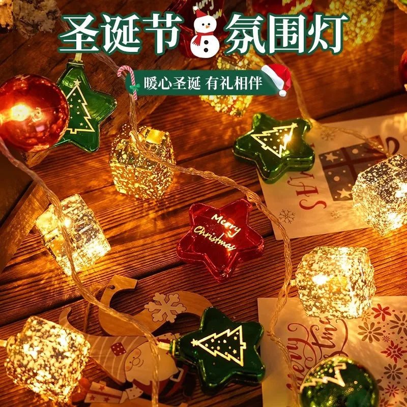 Luz de natal corda doce cana santa cluas boneco de neve lâmpada árvore de natal cordas de luz pendurado ornamentos feliz natal decoração 2025