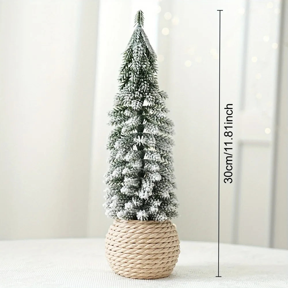 Mini árvore de natal artificial pequena neve pinho decorações da árvore de natal festa de ano novo ornamentos presentes decoração de mesa para casa