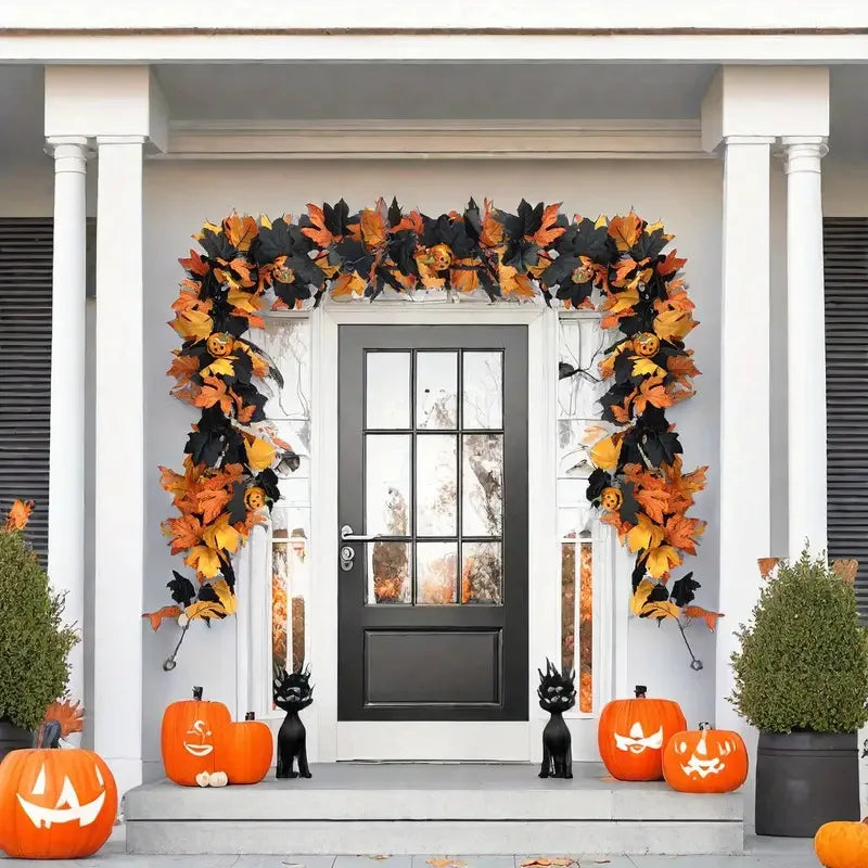 Abóbora Artificial de Halloween, Vermelha e Preta, Folhas de Bordo de Outono, Guirlanda Falsa, Decoração de Lareira para Casa, Natal, Ação de Graças e Festas de Outono