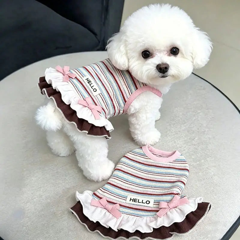 Vestido Listrado Confortável para Pets, Roupa Antidesgaste para Todas as Estações, Traje Estiloso para Gatinhos, Cãezinhos, Teddy, Bichon, Yorkie