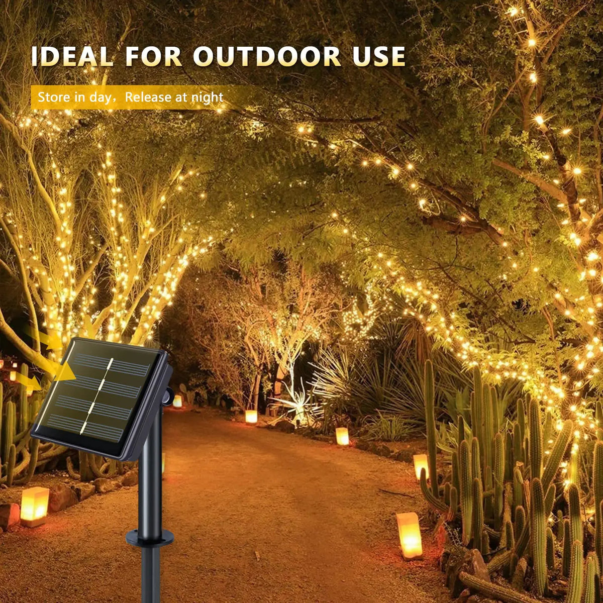 Luz solar ao ar livre da corda led guirlanda de fadas 8 modo jardim quintal festa decoração natal lâmpada fio cobre