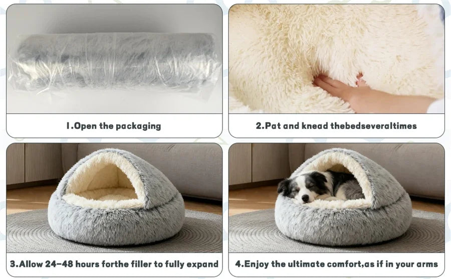 Camas aconchegantes para gatos, colchão para cães, cama quente e macia de pelúcia para animais de estimação, em formato de concha, semi-fechada, ninhos para dormir para gatos, para cães pequenos e gatinhos