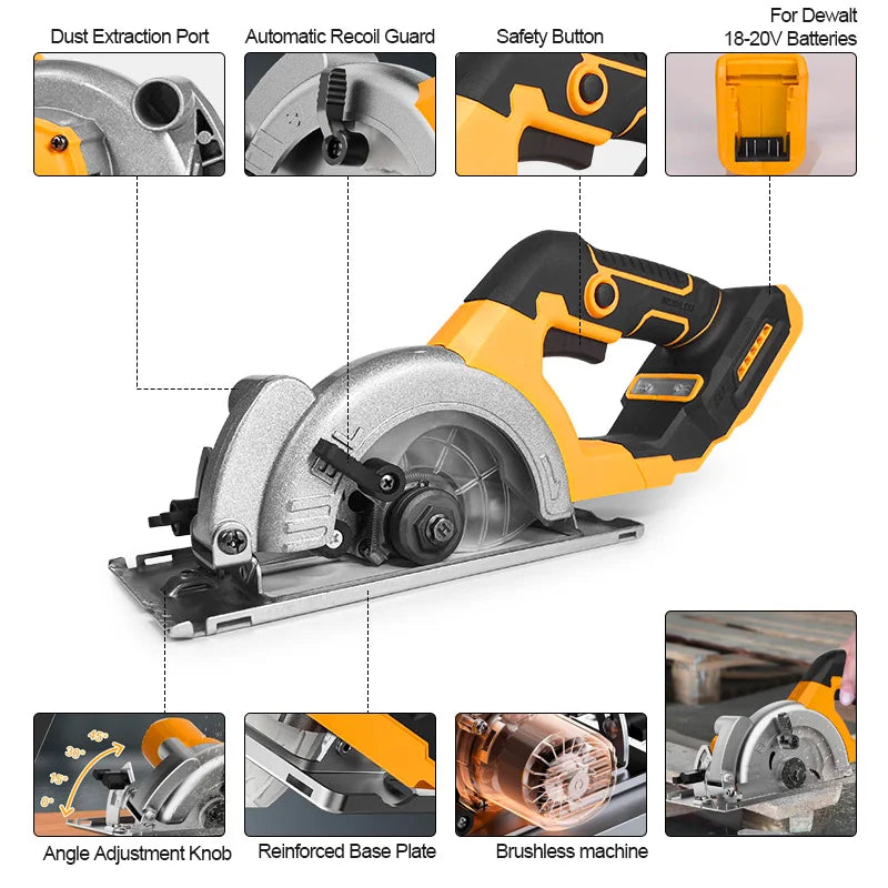 Serra circular elétrica sem escova Electric Goddess 5 polegadas ﻿ Para bateria Dewalt 20V ﻿ Ferramenta elétrica de serra portátil sem fio para carpintaria de 1000 W ﻿
