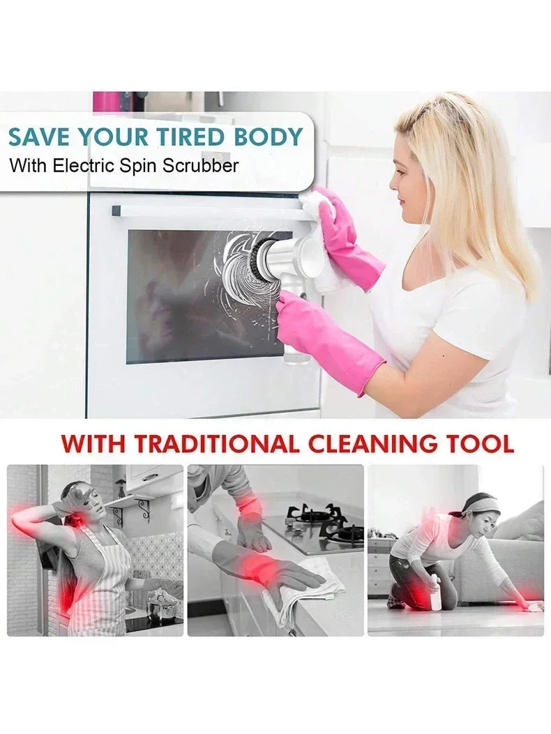Purificador giratório elétrico sem fio 2025 com 5 escovas, limpador de banheiro recarregável à prova d'água IPX7 para limpeza de azulejos/doche/gravos