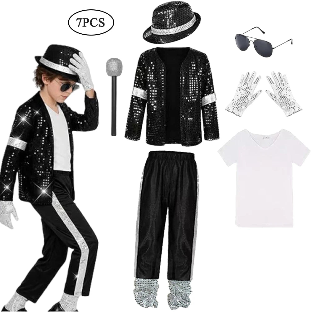 Fantasia de Halloween para Crianças, Traje de Superestrela Cantor Michael Jackson, Roupa de Performance de Dança, Fantasia Infantil para Meninos e Meninas