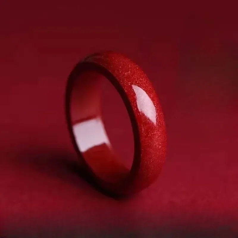 Anel de cinábrio, círculo liso de areia dourada roxa, ano de Natal masculino e feminino, anel vermelho