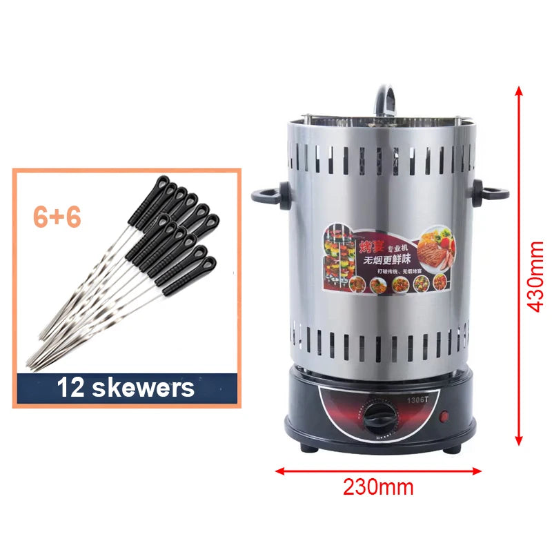 Grelhador Elétrico para Churrasco com 6/8/10 Espetos, Grelhador Vertical Rotativo Automático com Temporizador, Ferramenta para Churrasco sem Fumaça, Máquina Rotativa para Espetos de Kebab