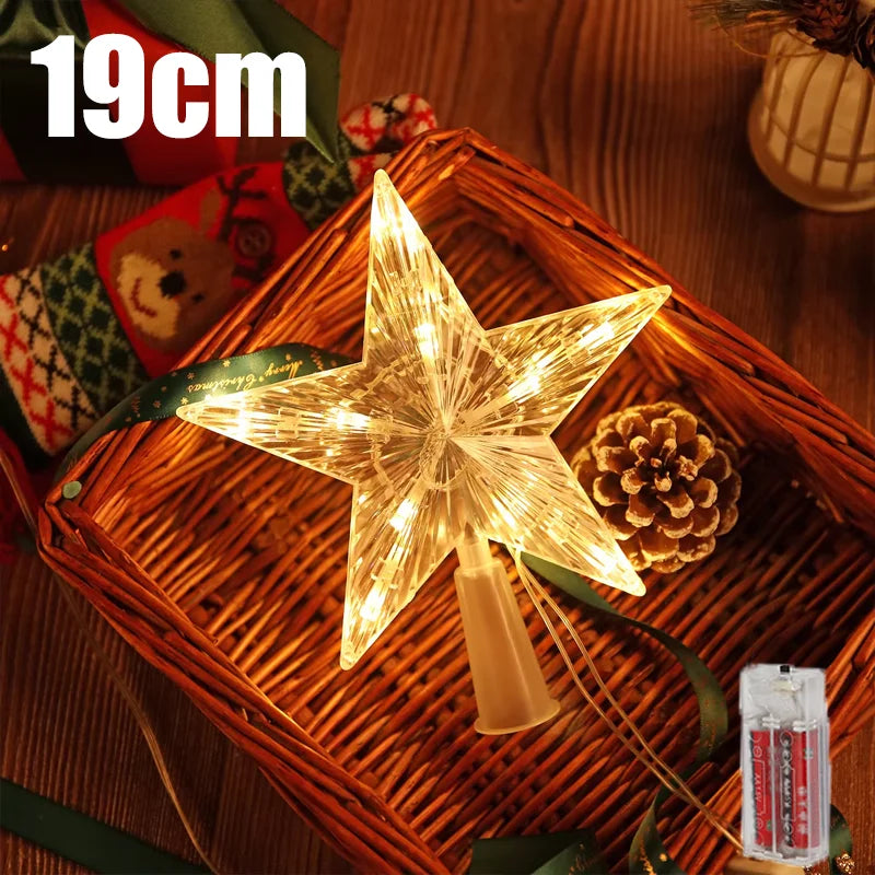 Estrela de topo para árvore de Natal, luminária estrela brilhante, decoração de Natal, artigos para festas em casa, enfeite de Natal, presente.