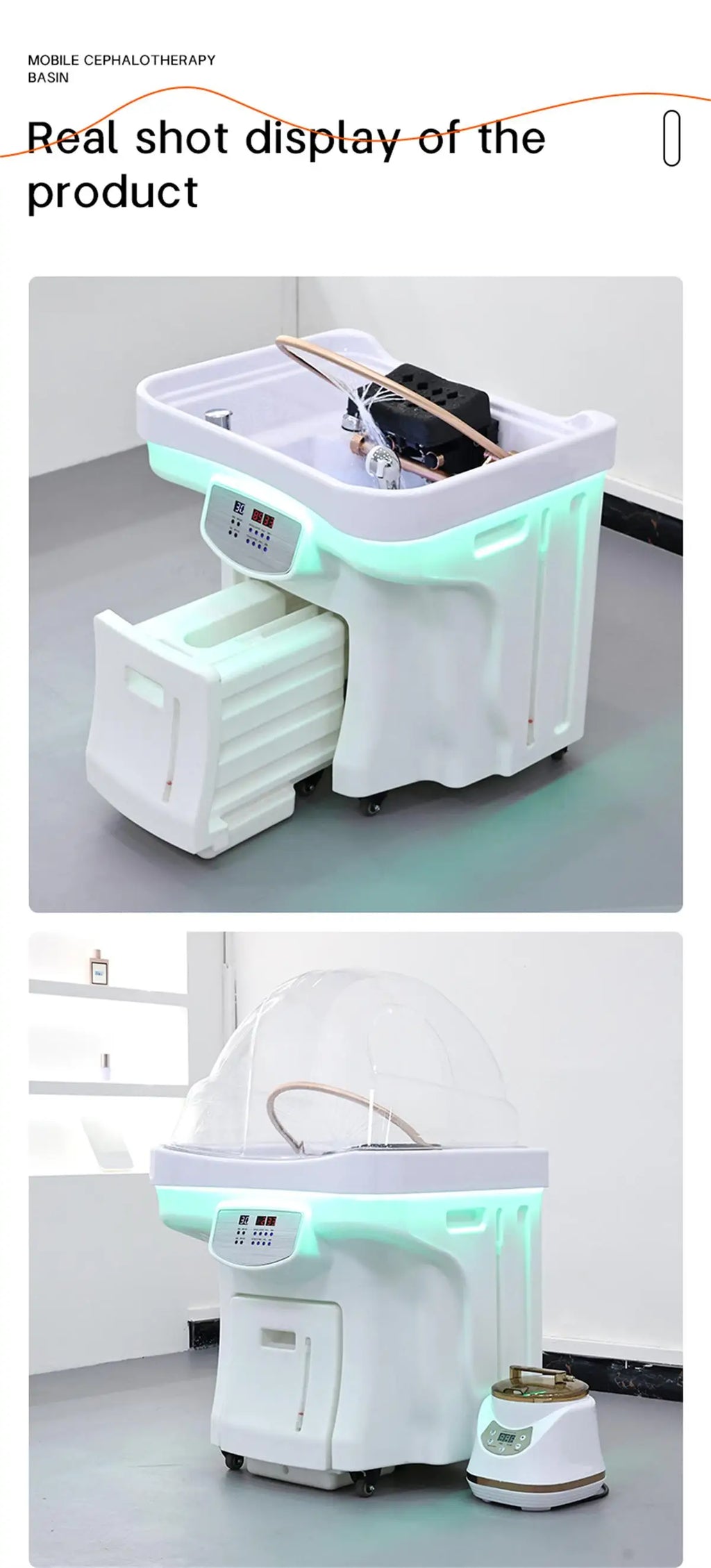 Bacia de spa com cabeça de armazenamento de água conveniente de 60L com circulação de água e função de aquecimento, bacia de salão de cabeleireiro, com tanque de drenagem